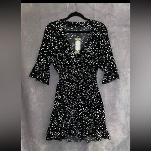 Heart Print Plunging V Neck Dress Black Boohoo Size 12